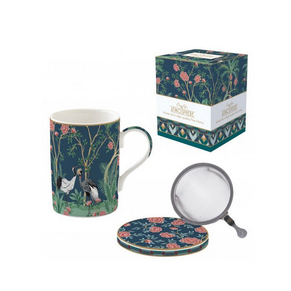 Mug Boite à Thé Grue Cendrée en Porcelaine avec Filtre Inox - 35cl